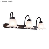 Vintage Ruffled Wall Mount Milk Glass Vanity Sconce With Gooseneck Arm For Bathroom Lighting