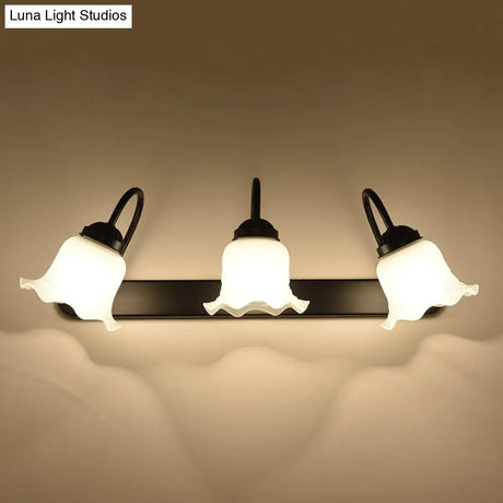 Vintage Ruffled Wall Mount Milk Glass Vanity Sconce With Gooseneck Arm For Bathroom Lighting