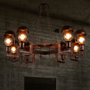 Vintage Rust Amber Glass Semi Flush Light Fixture - 8-Light Dome Shade With Metal Frame