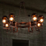 Vintage Rust Amber Glass Semi Flush Light Fixture - 8-Light Dome Shade With Metal Frame