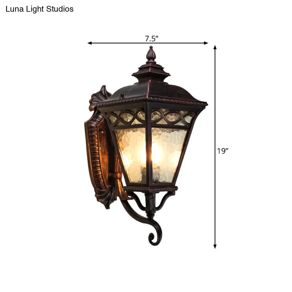 Vintage Rust Finish Lantern Wall Light Sconce With Clear Water Glass And 1-Bulb Mount