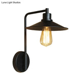 Vintage Rustic Iron Flared Wall Lamp With Angle Arm - Black/White 1 Bulb Ideal For Living Room