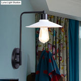 Vintage Rustic Iron Flared Wall Lamp With Angle Arm - Black/White 1 Bulb Ideal For Living Room