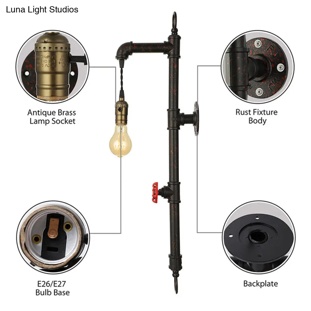 Vintage Rustic Wall Sconce With Pipe Valve And 1 Light For Living Room Décor