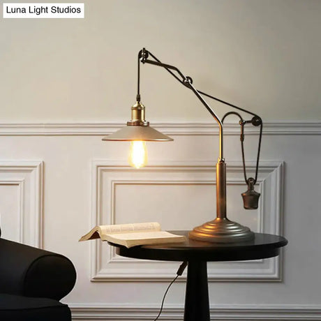 Vintage Saucer Shade Desk Light - Bronze Metal Reading Lamp For Study Room