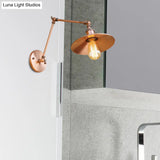 Vintage Saucer Wall Sconce - Stylish Swing Arm Light In Brass/Copper