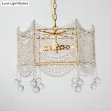 Vintage Scallop Suspension Chandelier With Crystal Beads - Silver Finish 3 Bulbs