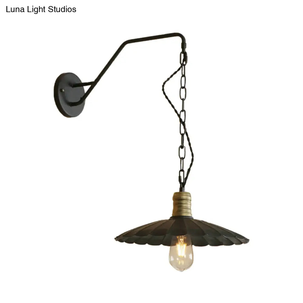 Vintage Scalloped Black Wall Sconce Light With Metallic Finish And 1 Bulb For Dining Table 10/14