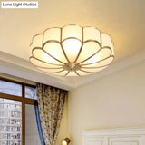 Vintage Scalloped Frosted Glass Flush Mount Light With Brass Finish - 3 Lights For Bedroom Ceiling