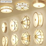 Vintage Scalloped Frosted Glass Flush Mount Light With Brass Finish - 3 Lights For Bedroom Ceiling
