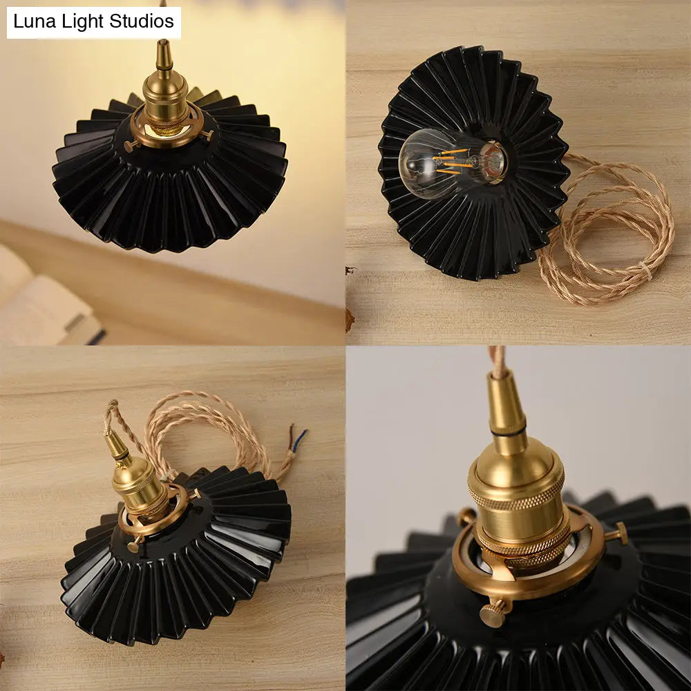 Vintage Scalloped Shade Pendant Ceiling Light - Single Hanging Lamp For Dining Room In Black/White