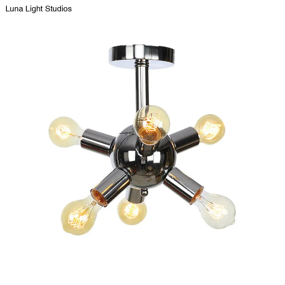 Vintage Semi-Flush Mount Ceiling Lamp With Chrome/Gold Sputnik Design Available In 6 9 Or 12 Lights