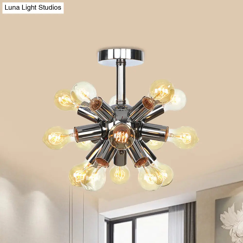 Vintage Semi-Flush Mount Ceiling Lamp With Chrome/Gold Sputnik Design Available In 6 9 Or 12 Lights