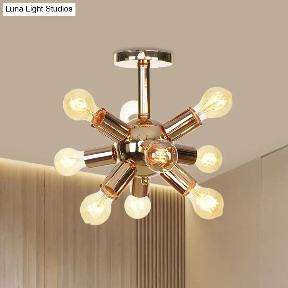 Vintage Semi-Flush Mount Ceiling Lamp With Chrome/Gold Sputnik Design Available In 6 9 Or 12 Lights