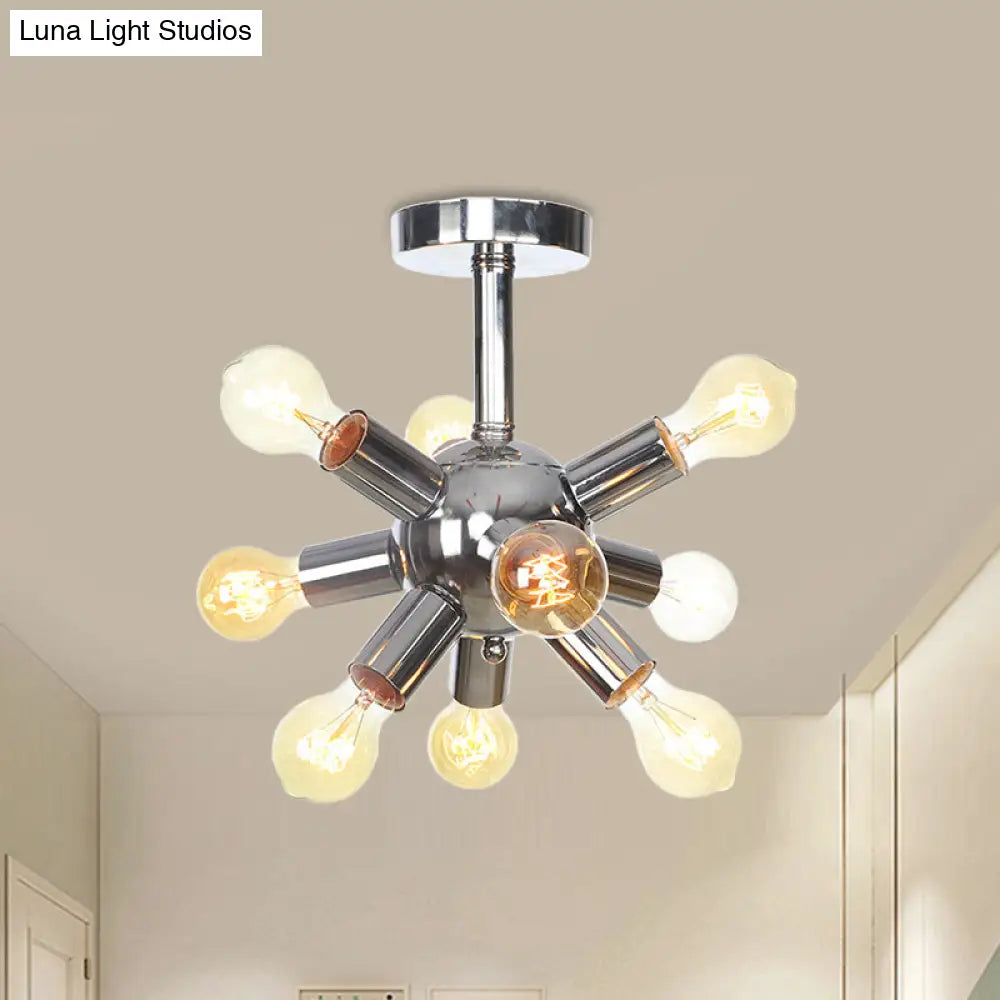 Vintage Semi-Flush Mount Ceiling Lamp With Chrome/Gold Sputnik Design Available In 6 9 Or 12 Lights