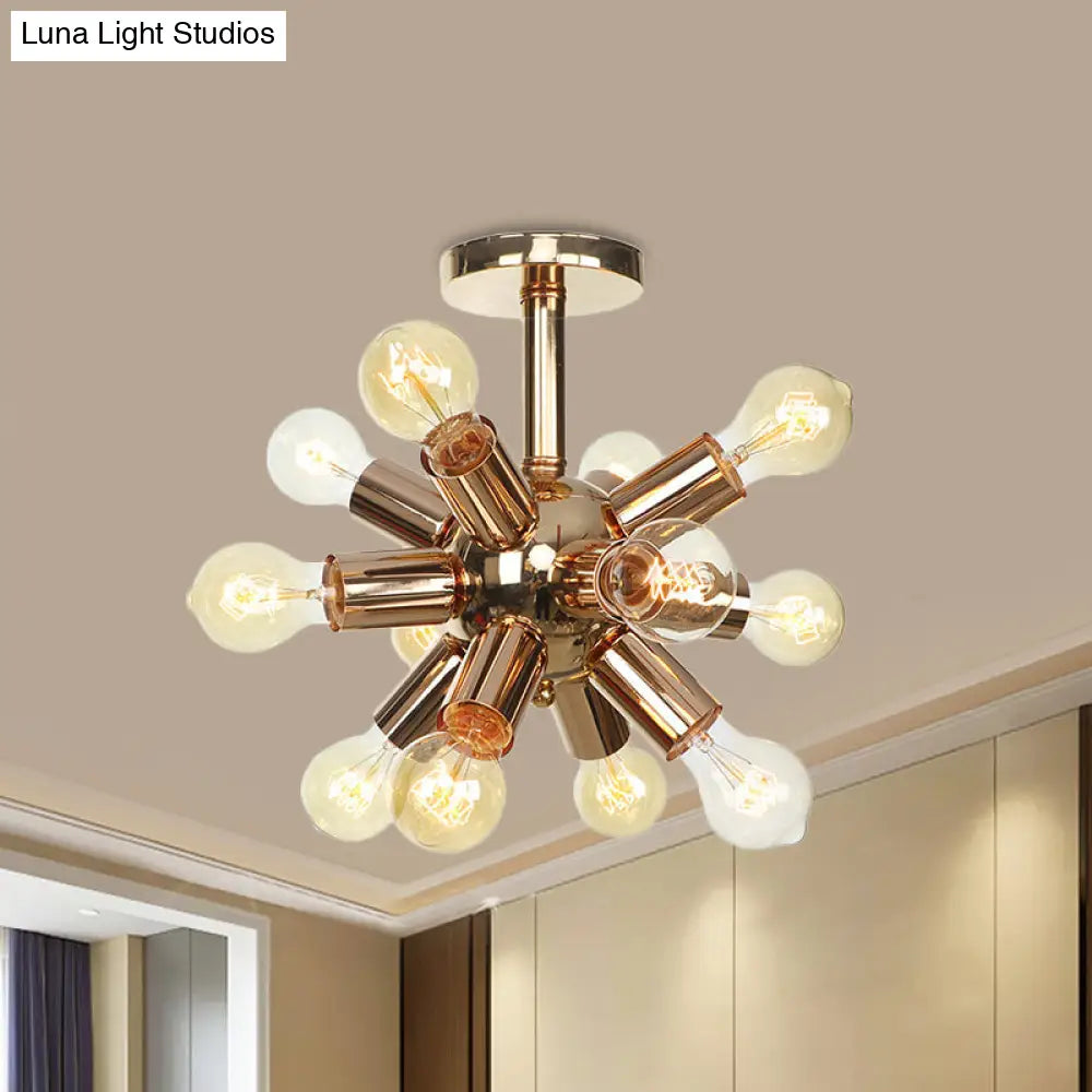 Vintage Semi-Flush Mount Ceiling Lamp With Chrome/Gold Sputnik Design Available In 6 9 Or 12 Lights