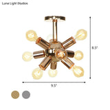 Vintage Semi-Flush Mount Ceiling Lamp With Chrome/Gold Sputnik Design Available In 6 9 Or 12 Lights