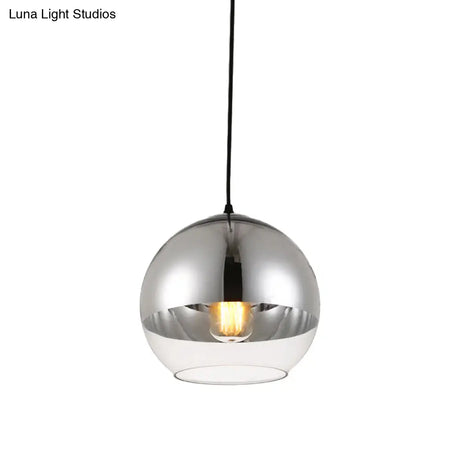 Vintage Silver And Clear Glass Globe Pendant Light For Bedroom - 1 Head Hanging Lamp In 3 Width