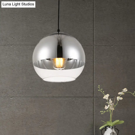 Vintage Silver And Clear Glass Globe Pendant Light For Bedroom - 1 Head Hanging Lamp In 3 Width
