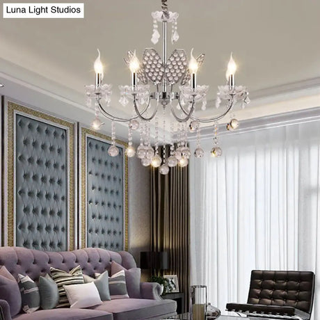 Vintage Silver Chandelier With Candle And Crystal Ball Decoration - 3/5-Head Ceiling Lamp