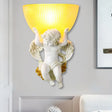 Vintage Silver/White/Beige Resin Angel Wall Lamp With Amber Fluted Glass Shade White