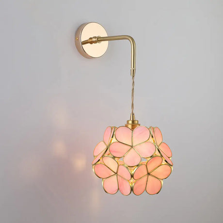Vintage Single-Bulb Bedside Wall Mounted Lamp In Gold - Shaded Glass Light Fixture / P