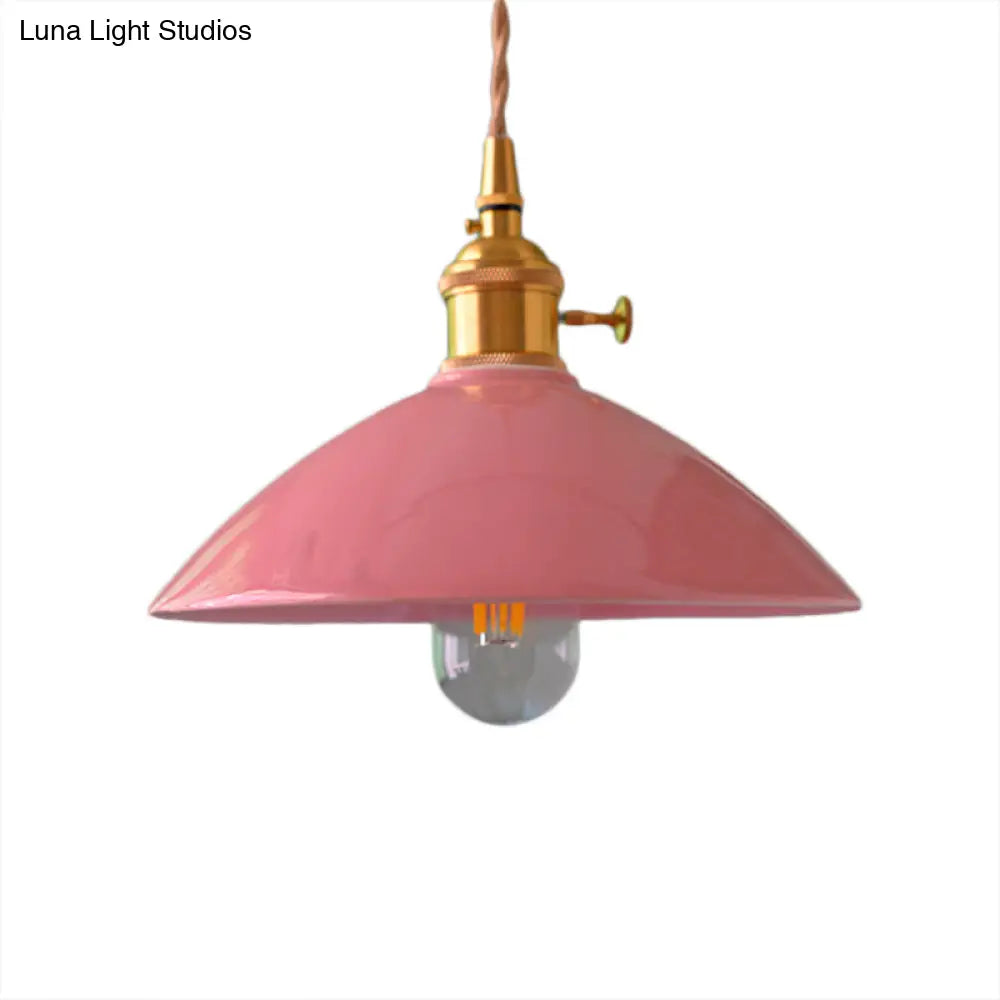 Vintage Single-Light Dome Shade Iron Pendant Light Fixture For Restaurant Ceiling - White/Pink/Blue