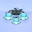Vintage Stained Glass Bowl Ceiling Light Fixture 3 Lights Industrial Style - White/Blue/Beige Blue