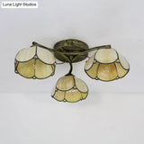 Vintage Stained Glass Ceiling Light - Conic Flushmount With Art Pattern 3 Lights