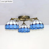 Vintage Stained Glass Ceiling Light - Conic Flushmount With Art Pattern 3 Lights