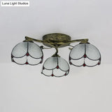 Vintage Stained Glass Ceiling Light - Conic Flushmount With Art Pattern 3 Lights