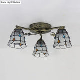 Vintage Stained Glass Ceiling Light - Conic Flushmount With Art Pattern 3 Lights