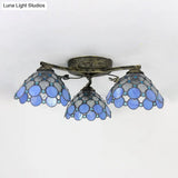 Vintage Stained Glass Ceiling Light - Conic Flushmount With Art Pattern 3 Lights