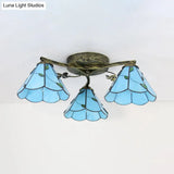 Vintage Stained Glass Ceiling Light - Conic Flushmount With Art Pattern 3 Lights