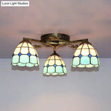 Vintage Stained Glass Ceiling Light - Conic Flushmount With Art Pattern 3 Lights