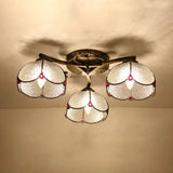 Vintage Stained Glass Ceiling Light - Conic Flushmount With Art Pattern 3 Lights Antique Bronze /