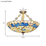 Vintage Stained Glass Ceiling Light Fixture - 4 - Light Semi Flush Mount For Dining Room Tulip