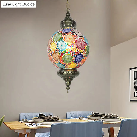 Vintage Stained Glass Ceiling Pendant Lamp - Red/Yellow/Blue