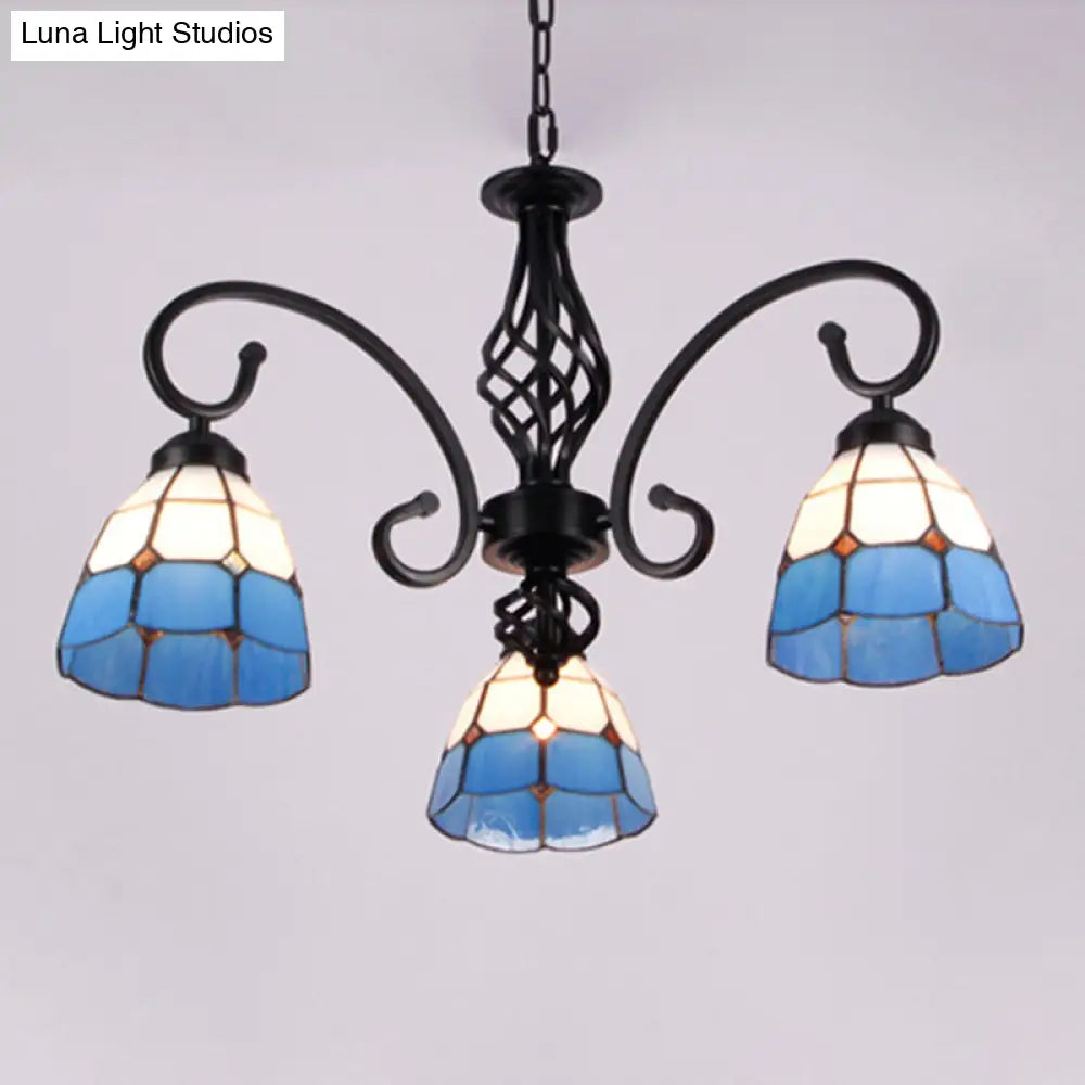 Vintage Stained Glass Chandelier Handcrafted Floral Hanging Light For Hall