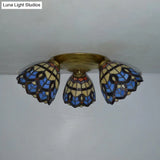 Vintage Stained Glass Dome Shade Ceiling Fixture - Victorian/Mediterranean/Baroque Pattern Flush