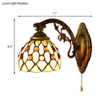 Vintage Stained Glass Dome Wall Mount Mini Sconce Light In Brass