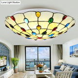 Vintage Stained Glass Flush Mount Ceiling Light - Beige Bowl Multiple Sizes Ideal For Living Room /