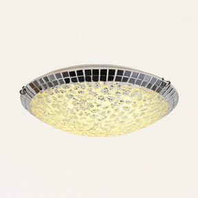 Vintage Stained Glass Flush Mount Ceiling Light - Crackled Bowl Shape 12’/16’ Wide Clear