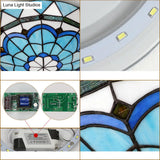 Vintage Stained Glass Flush Mount Ceiling Light In Blue - 12’/16’ Bowl Shape