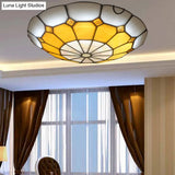 Vintage Stained Glass Flush Mount Ceiling Light Wide Bowl-Shaped Design (12’/16’) Orange