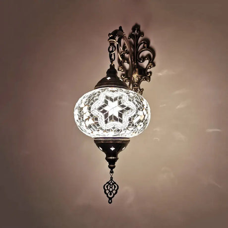 Vintage Stained Glass Globe Wall Sconce - Artistic Indoor Lamp With White/Red/Orange Lighting White