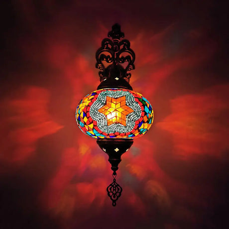 Vintage Stained Glass Globe Wall Sconce - Artistic Indoor Lamp With White/Red/Orange Lighting