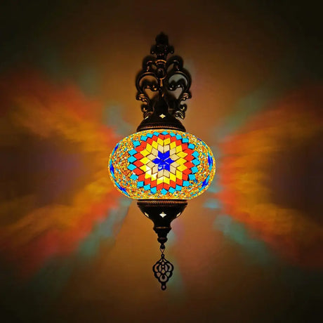 Vintage Stained Glass Globe Wall Sconce - Artistic Indoor Lamp With White/Red/Orange Lighting