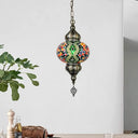 Vintage Stained Glass Pendant Lamp - Red/Orange/Green Oval Single Head Suspension Lighting Green