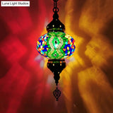 Vintage Stained Glass Pendant Lamp - Red/Orange/Green Oval Single Head Suspension Lighting